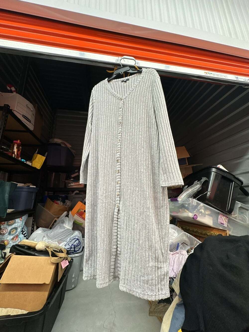 FRYE Gray Rib-Knit Button-Front Maxi Cardigan Dress
